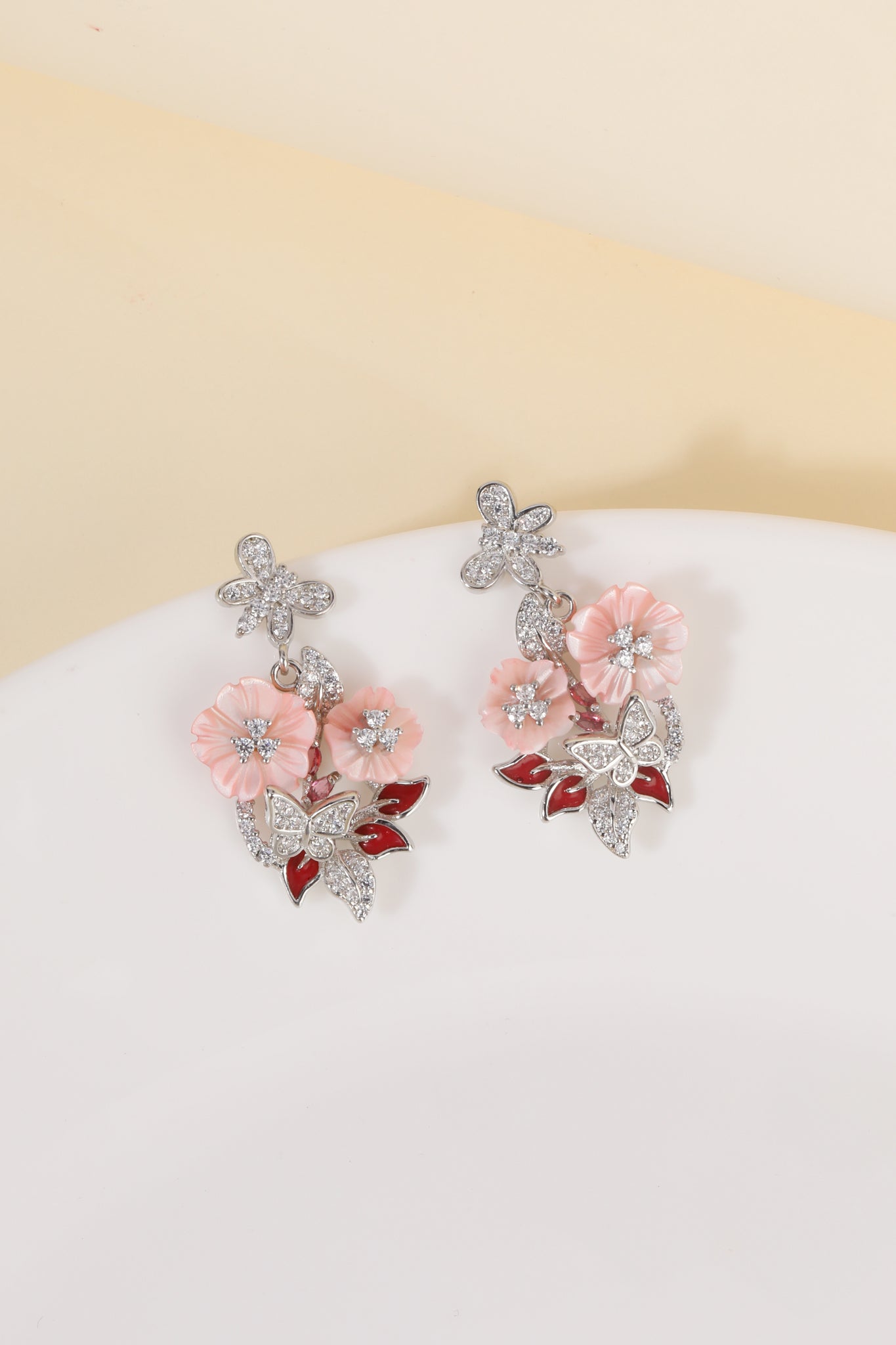 925 Sterling Silver Fancy Enamel Flower Earrings