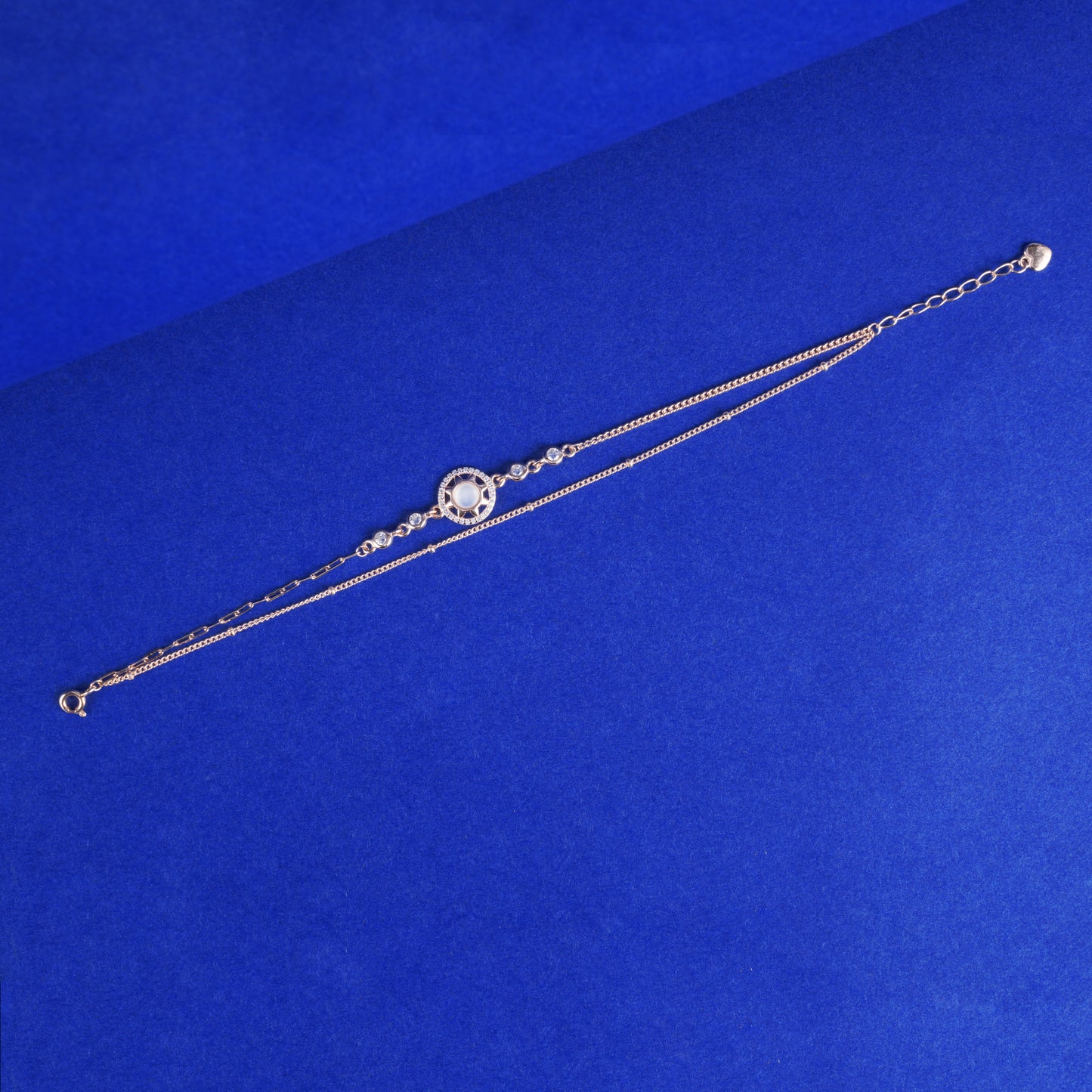 925 Sterling Silver Round 2 Chain Bracelet (Rose Gold Plated)