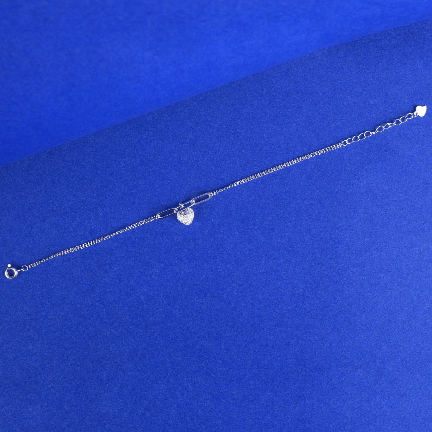 925 Sterling Silver Hanging Heart Bracelet