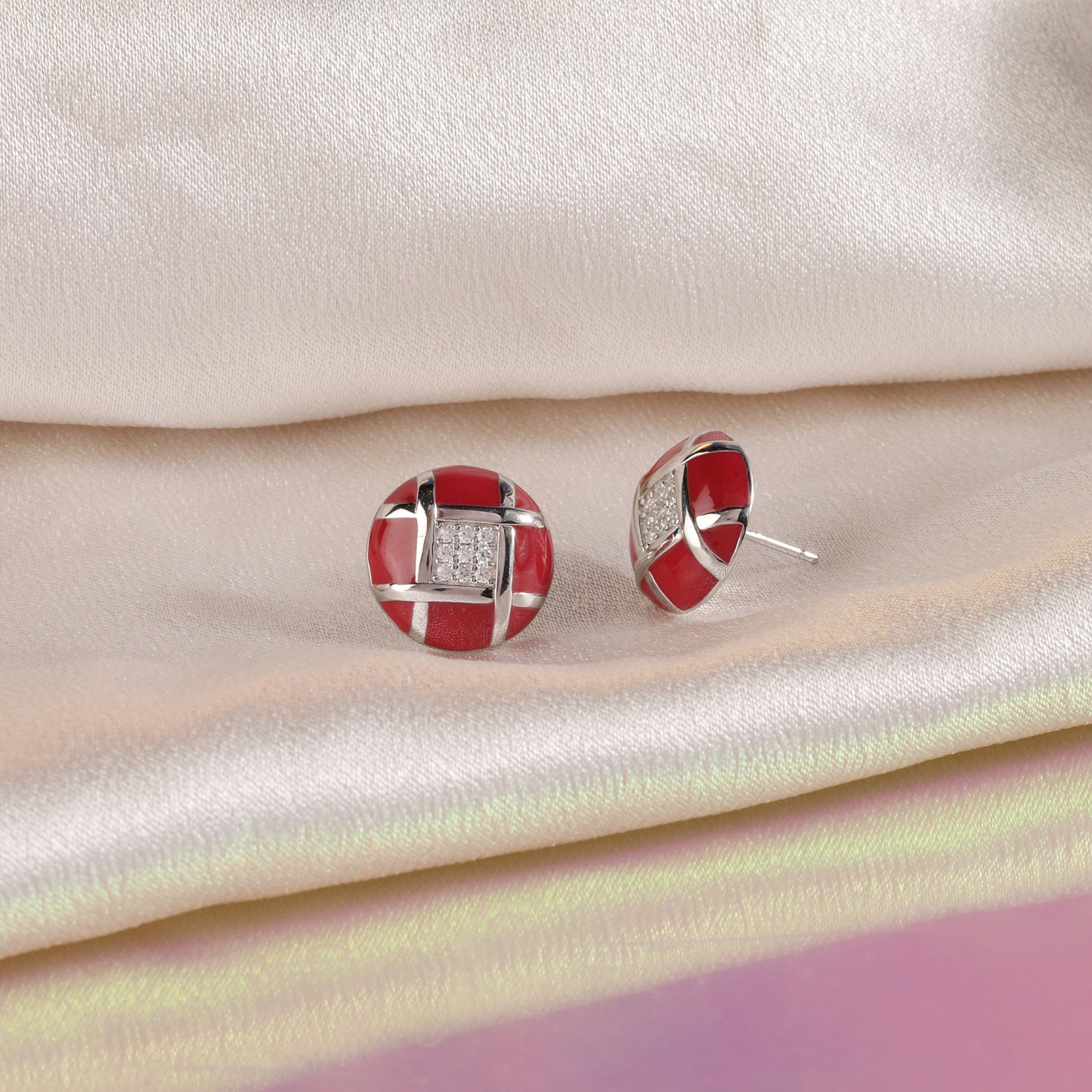 925 Sterling Silver Red Enamel Tops