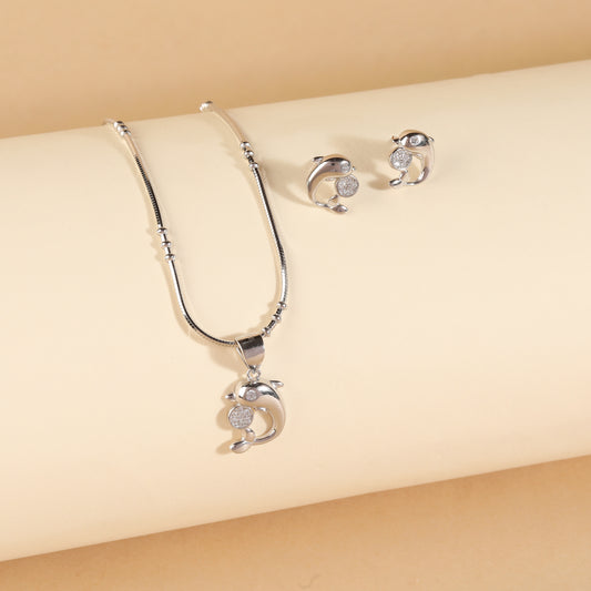 925 Sterling Silver Dolphin Pendant Set