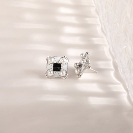 925 Sterling Silver Black & White Enamel Tops