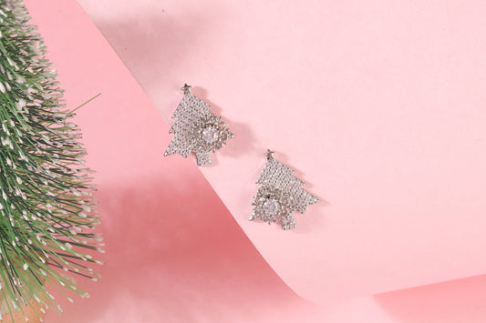 925 Sterling Silver Fancy Christmas Tree Earrings