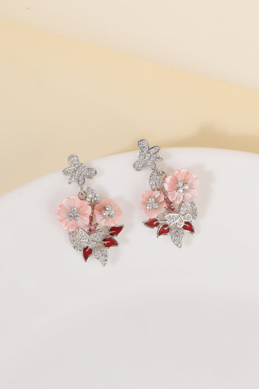 925 Sterling Silver Fancy Enamel Flower Earrings