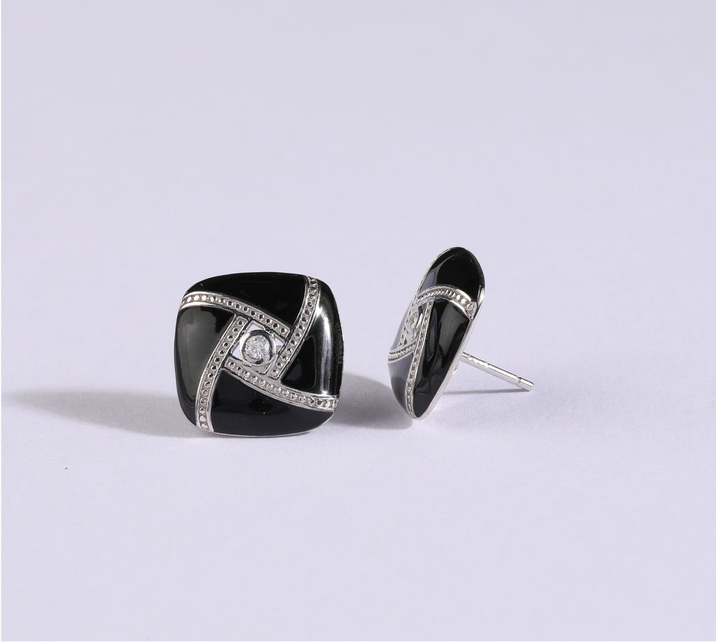 925 Sterling Silver Black Enamel Tops
