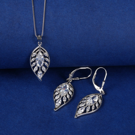 925 Sterling Silver Leaf Pendant Set