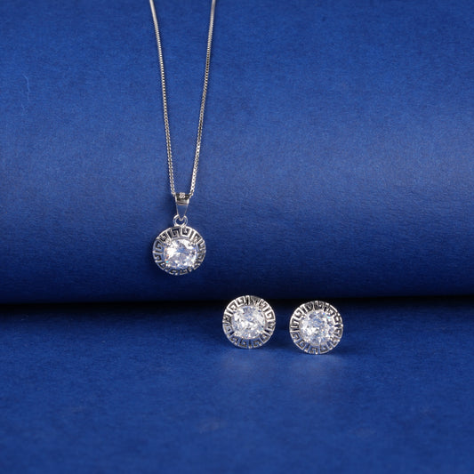 925 Sterling Silver Solitaire Pendant Set
