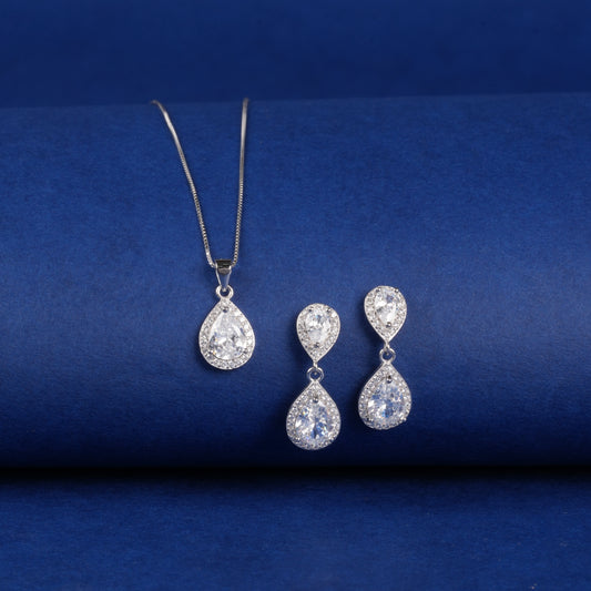 925 Sterling Silver Drop Solitaire Pendant Set