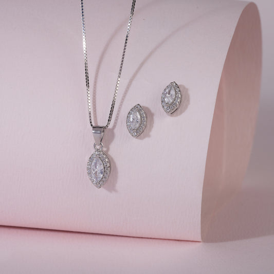 925 Sterling Silver Marquis Solitaire Pendant Set