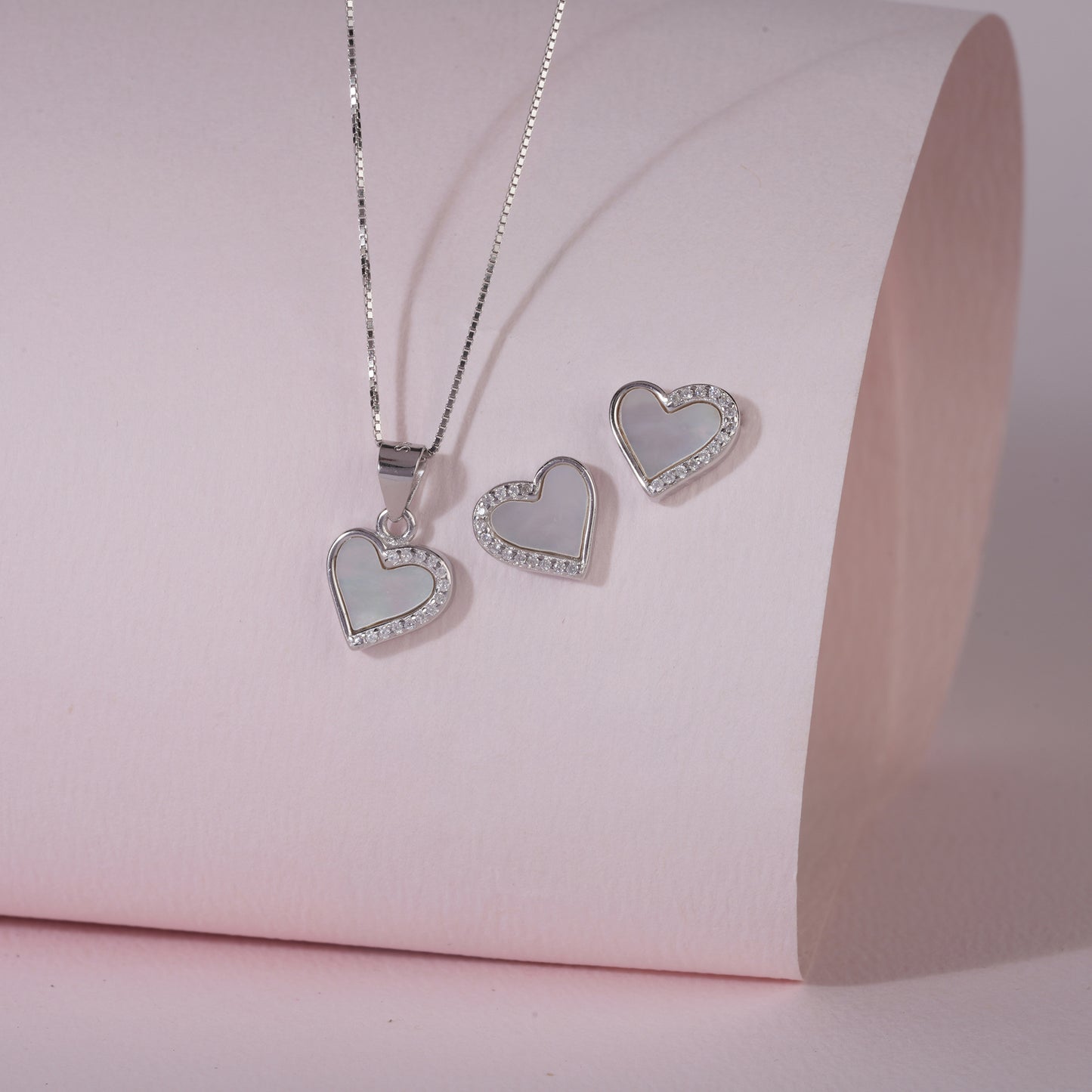 925 Sterling Silver Enamel Heart Pendant Set