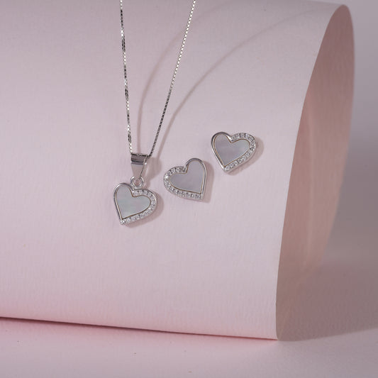 925 Sterling Silver Enamel Heart Pendant Set