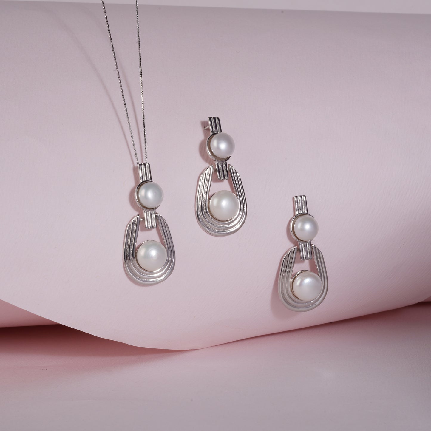 925 Sterling Silver Fresh Pearl Pendant Set