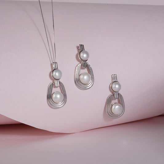 925 Sterling Silver Fresh Pearl Pendant Set