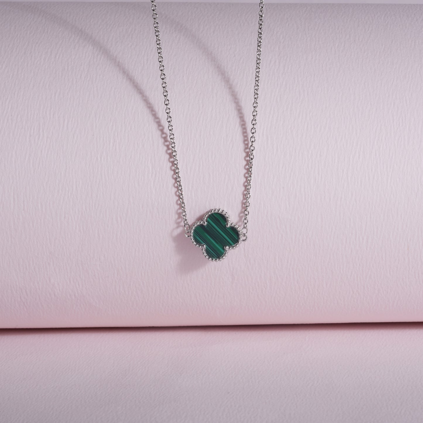 925 Sterling Silver Chain Green Enamel Pendant Necklace