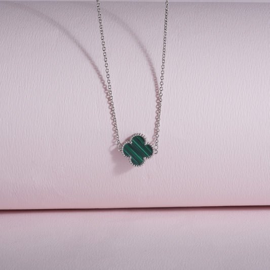 925 Sterling Silver Chain Green Enamel Pendant Necklace