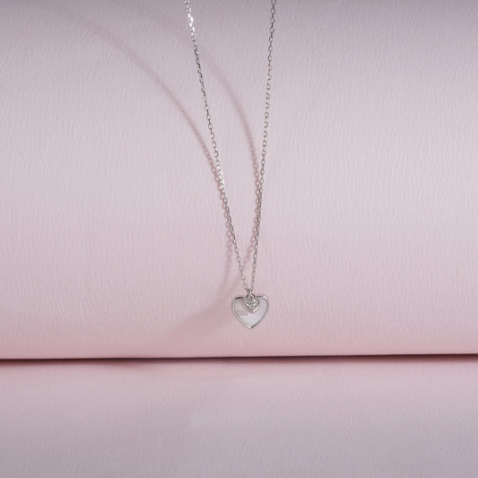 925 Sterling Silver Chain Enamel Heart Pendant Necklace