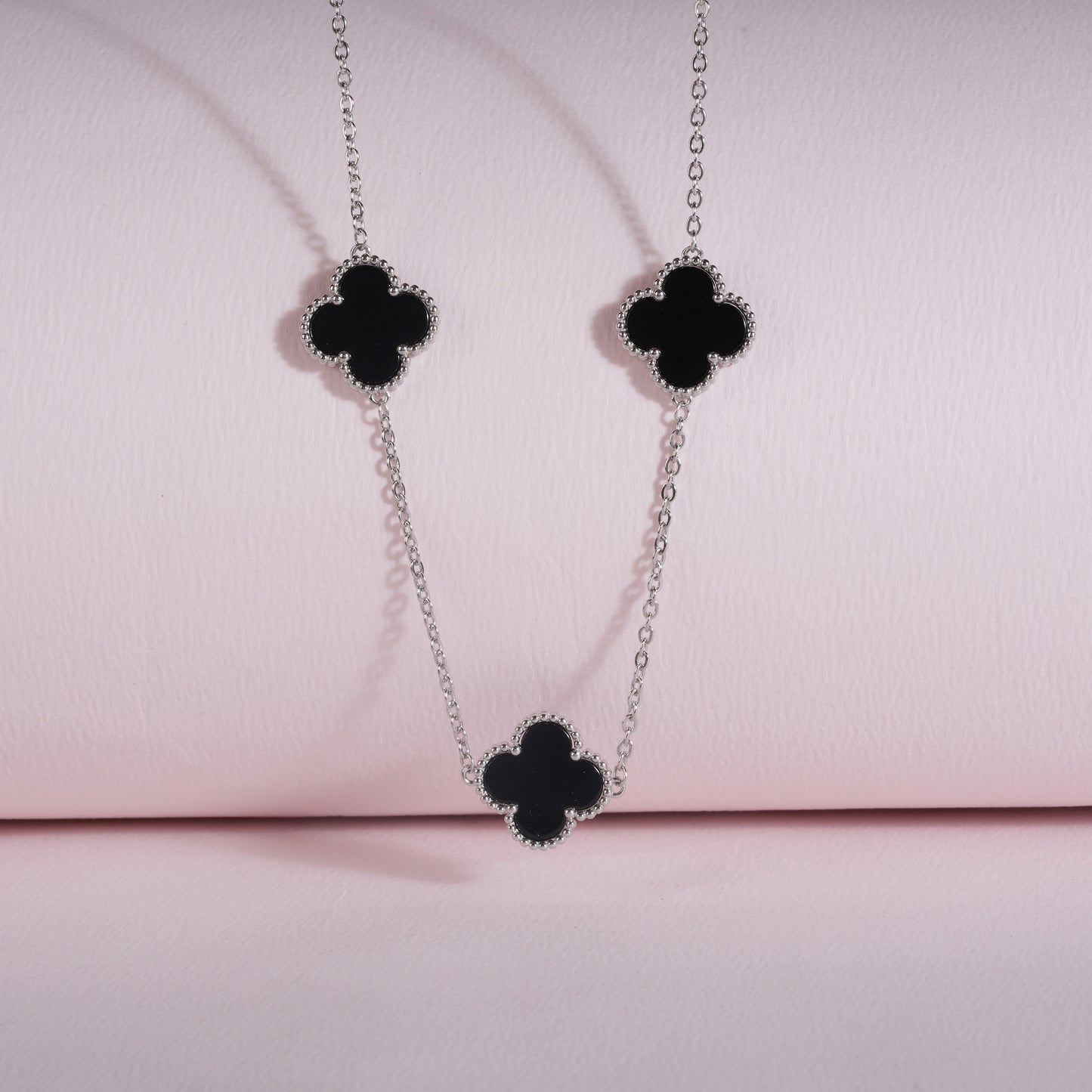 925 Sterling Silver Chain Black Enamel Pendant Necklace