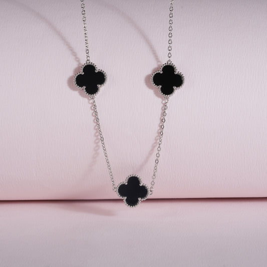 925 Sterling Silver Chain Black Enamel Pendant Necklace