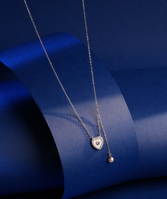 925 Sterling Silver Chain Pendant Heart Tassel Necklace