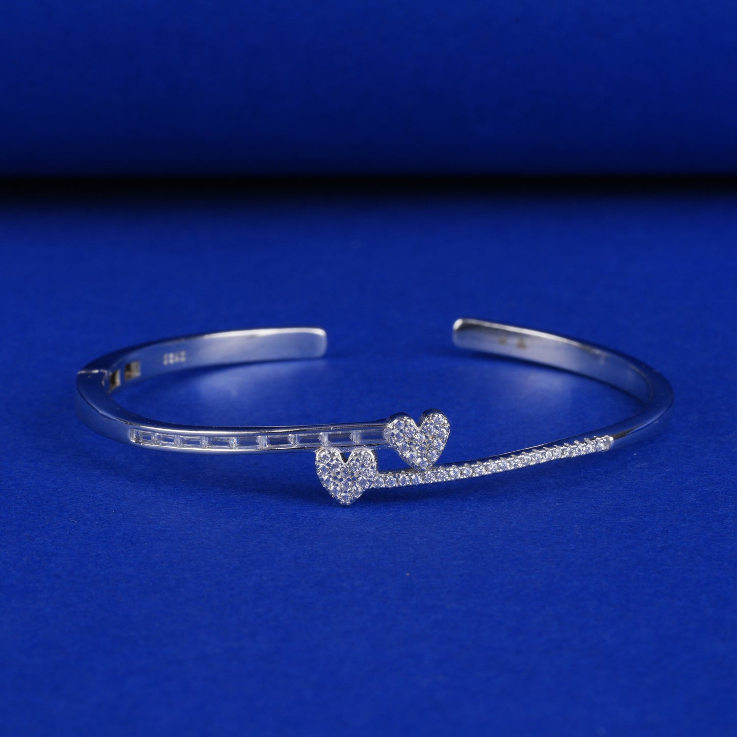 925 Sterling Silver Bracelet Kada Double Heart