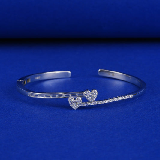 925 Sterling Silver Bracelet Kada Double Heart