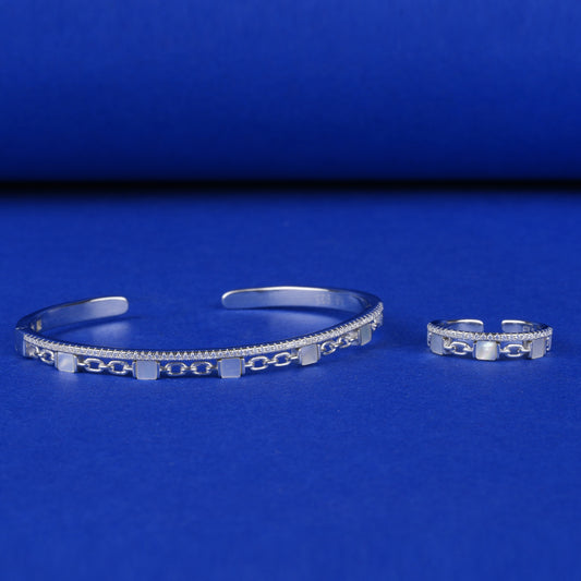 925 Sterling Silver Bracelet Kada with Ring Combo