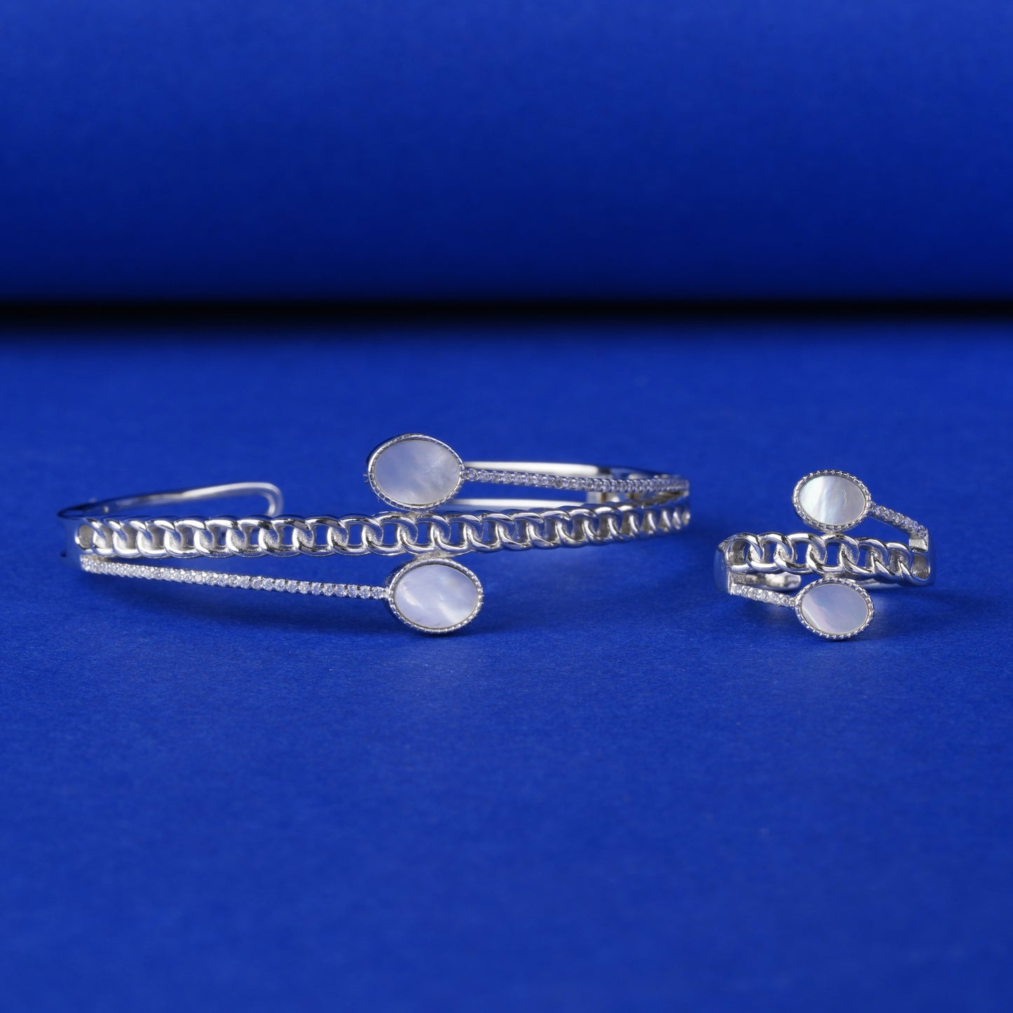 925 Sterling Silver Bracelet Kada with Ring Combo