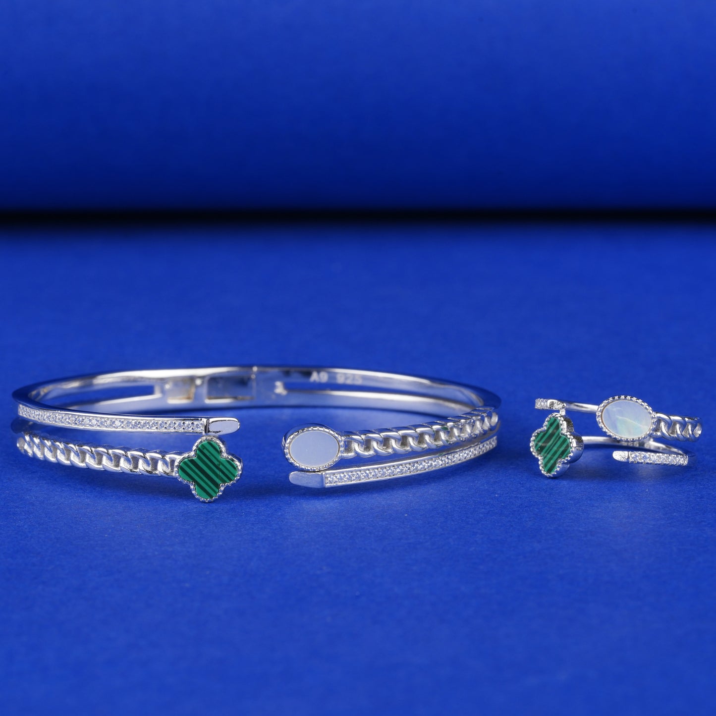 925 Sterling Silver Bracelet Kada with Ring Combo
