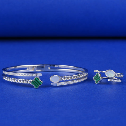 925 Sterling Silver Bracelet Kada with Ring Combo