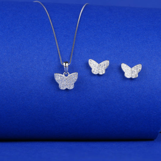 925 Sterling Silver Butterfly Pendant Set