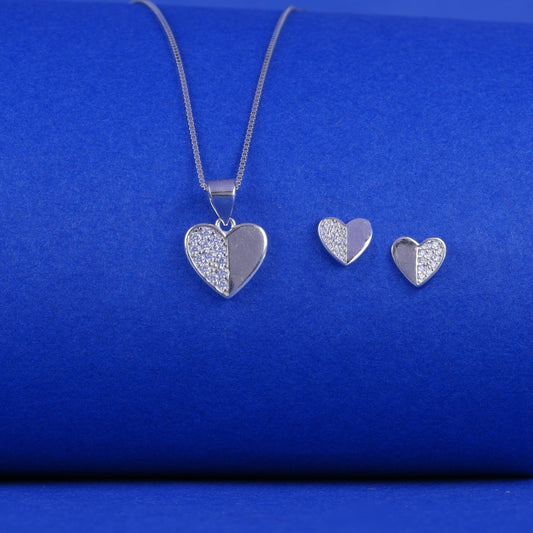 925 Sterling Silver Heart Pendant Set