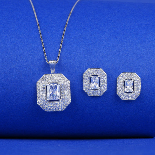 925 Sterling Silver Solitaire Octagon Pendant Set
