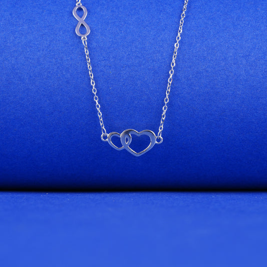 925 Sterling Silver Chain Pendant Double Heart Infinity Necklace