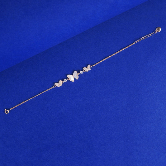 925 Sterling Silver Butterfly Bracelet (Rose Gold Plated)