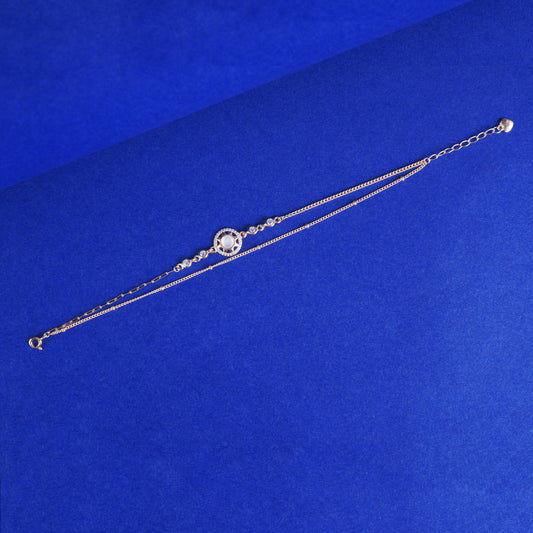 925 Sterling Silver Round 2 Chain Bracelet (Rose Gold Plated)