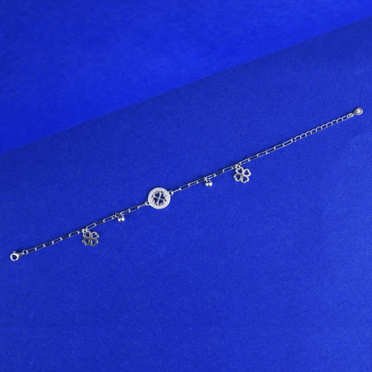 925 Sterling Silver Round Flower Charms Bracelet