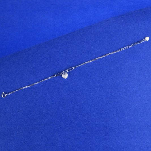 925 Sterling Silver Hanging Heart Bracelet