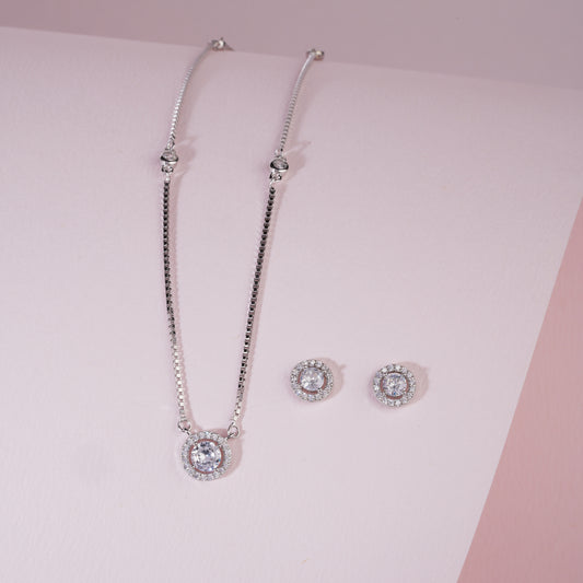 925 Sterling Silver Solitaire Pendant Set