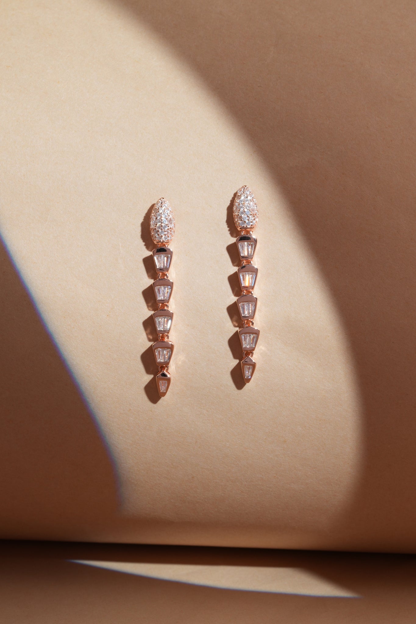925 Sterling Silver Fancy Serpentine Earrings (Rose Gold Plated)