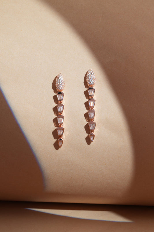 925 Sterling Silver Fancy Serpentine Earrings (Rose Gold Plated)