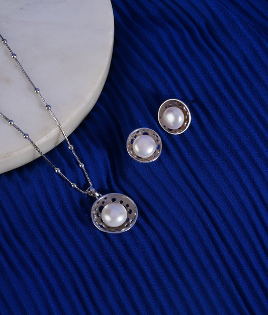 925 Sterling Silver Fresh Pearl Pendant Set