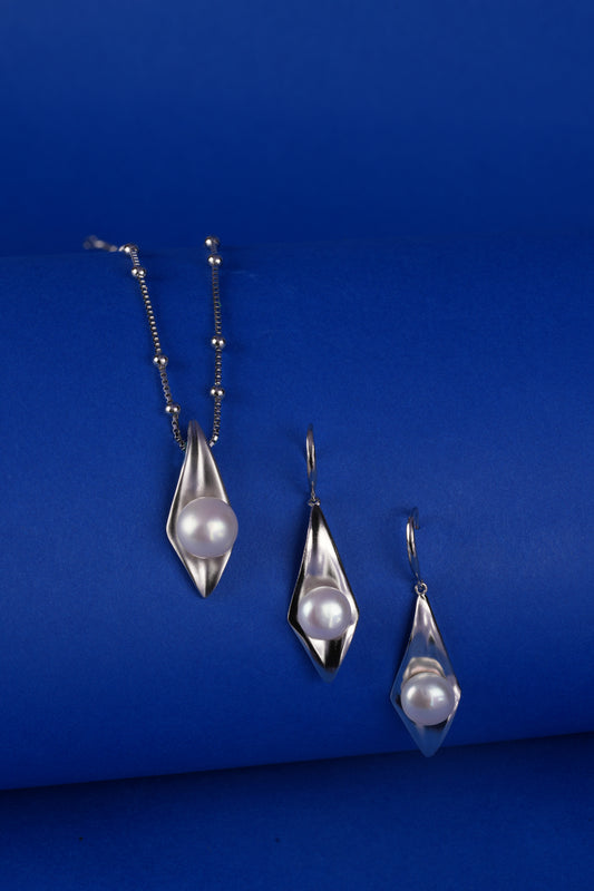 925 Sterling Silver Fresh Pearl Pendant Set